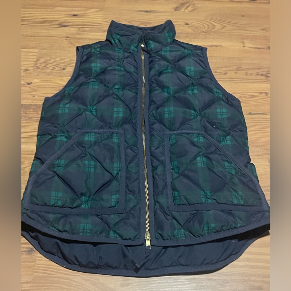 J Crew green plaid and navy vest